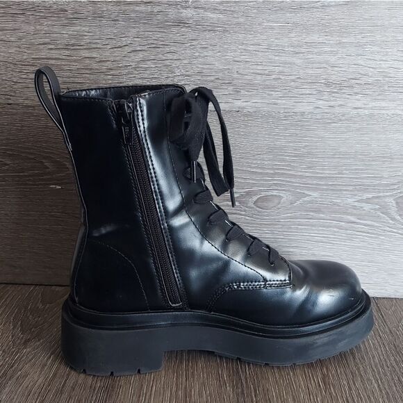 H&M Black Faux Leather Combat Style Lace Up/ Zip Platform Boots Sz 5 (37 EU) - Picture 7 of 9